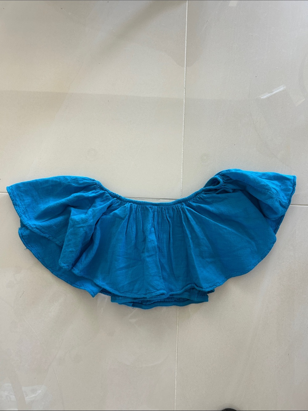 Women's Turquoise Off-Shoulder Crop Top with Ruffle